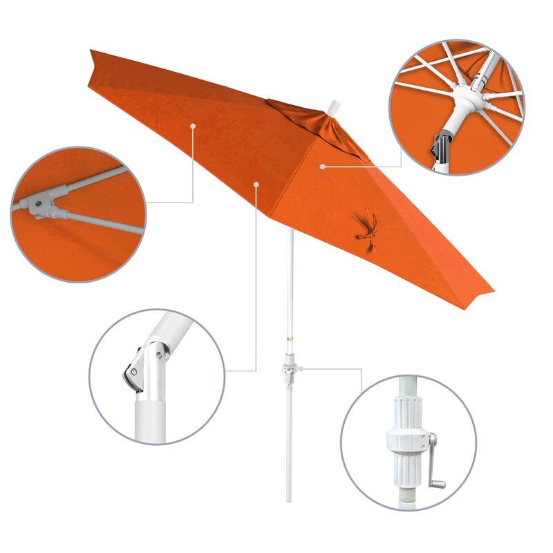 California Umbrella 9' Rd Patio Umbrella White Aluminum Frame Fiberglass Ribs Crank Lift Collar Tilt, Pacifica Pacific Blue