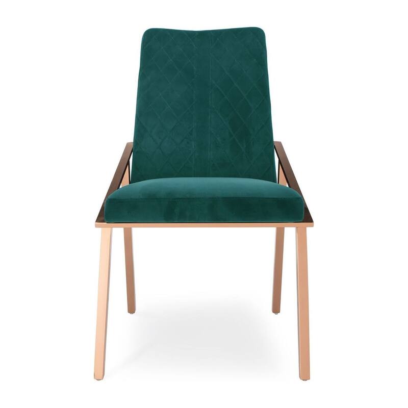 Nolan Rose Gold Stainless Steel Dining Chair, Set of 2 - Green