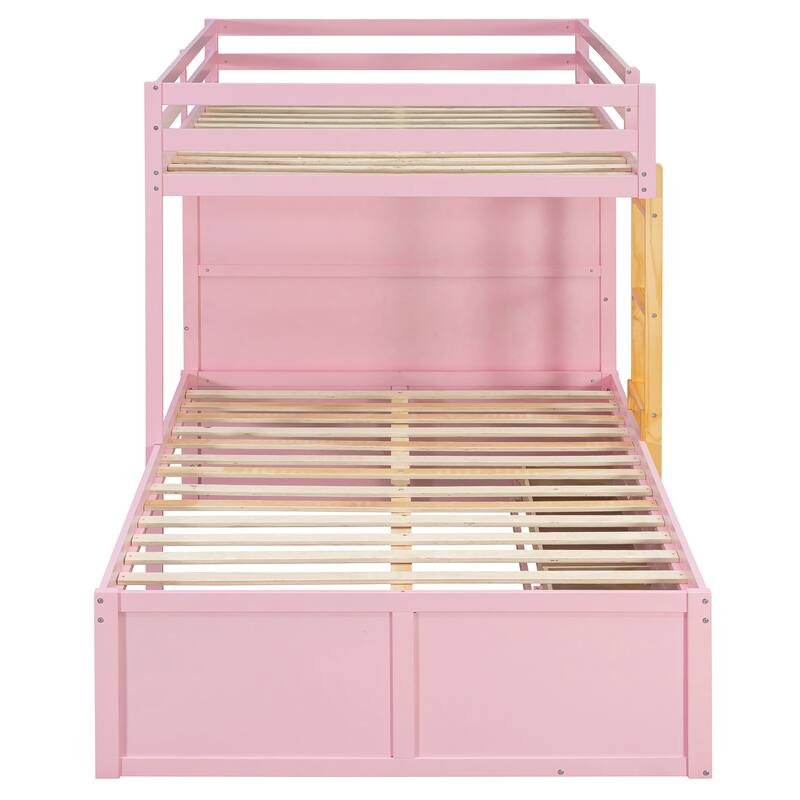 Kids Bed Frame Full Over Full Bunk Bed with Drawers and Wardrobe