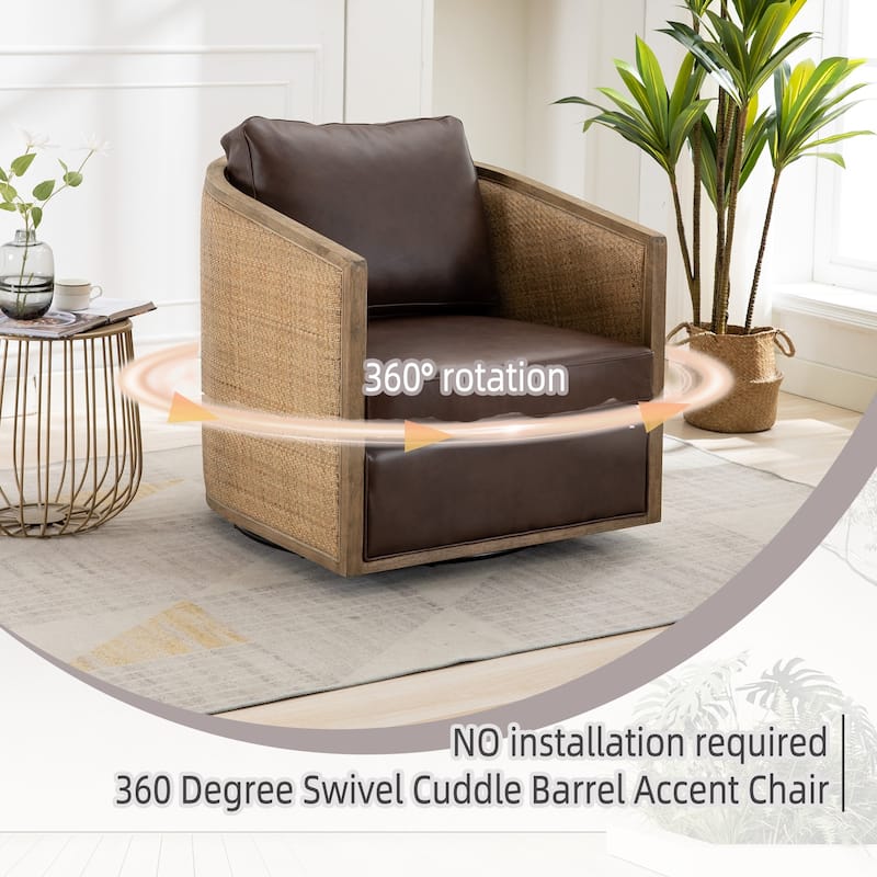 Swivel Barrel Chair, Comfy Round Accent Sofa Chair