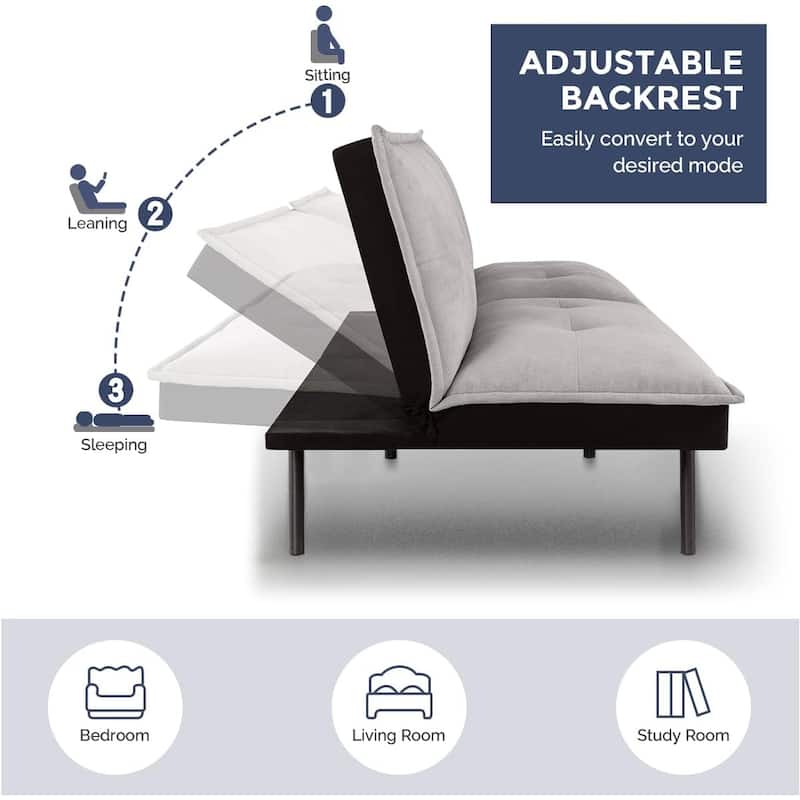 Futon Sofa Bed, 71 Inch 3Seater Armless Couch Convertible Sleeper with