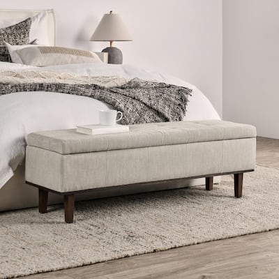 Louise Tufted Storage Bench, Light Beige 54" By Kosas Home