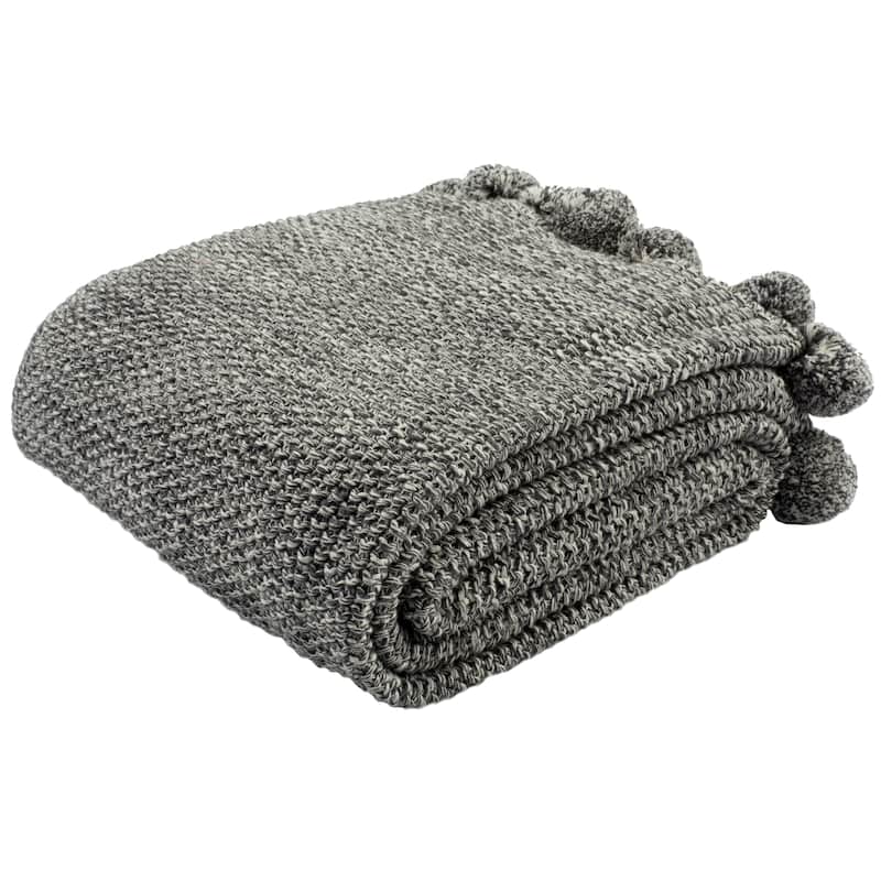 SAFAVIEH Anela Pom Grey Knit Throw Blanket
