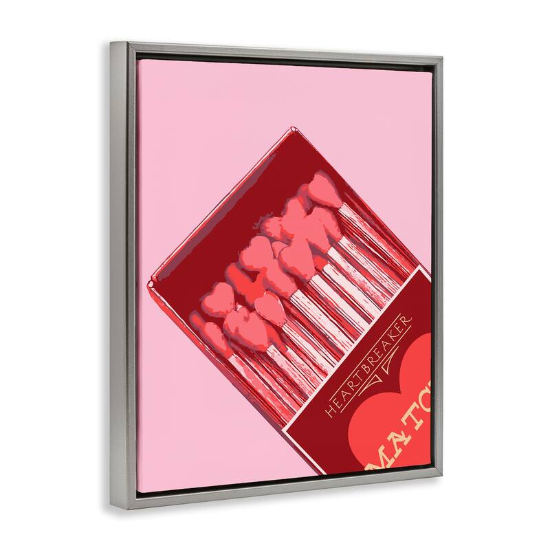 Stupell Pink Heart Shaped Matches Framed Floater Canvas Wall Art Design By Lil' Rue