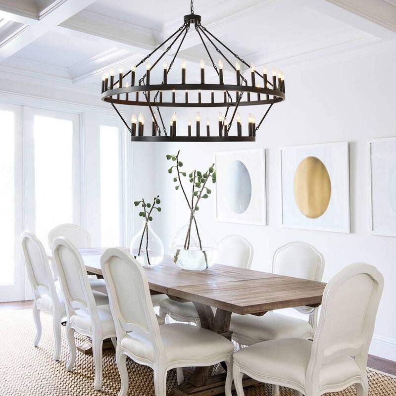 Large Round Classic Chandeliers Modern Farmhouse Chandelier Black Light Fixture