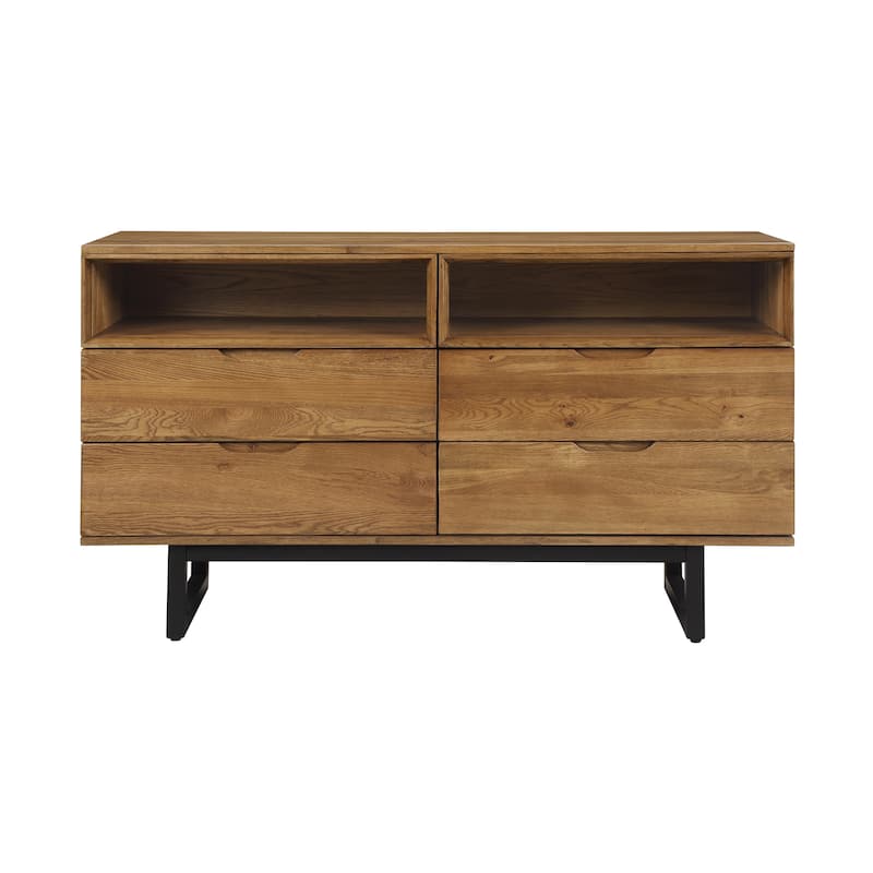 HomeRoots 59" Brown Solid Wood Four Drawer Double Dresser