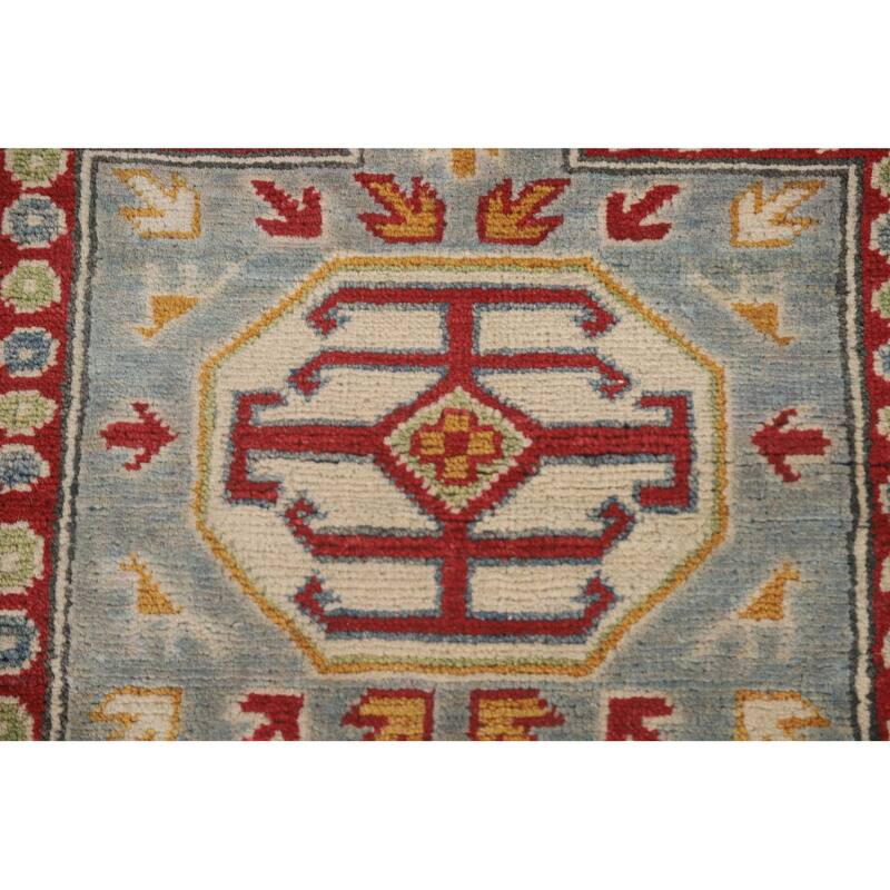 Light Blue Kazak Runner Rug Handmade Traditional Wool Carpet - 2'6" x 13'1"