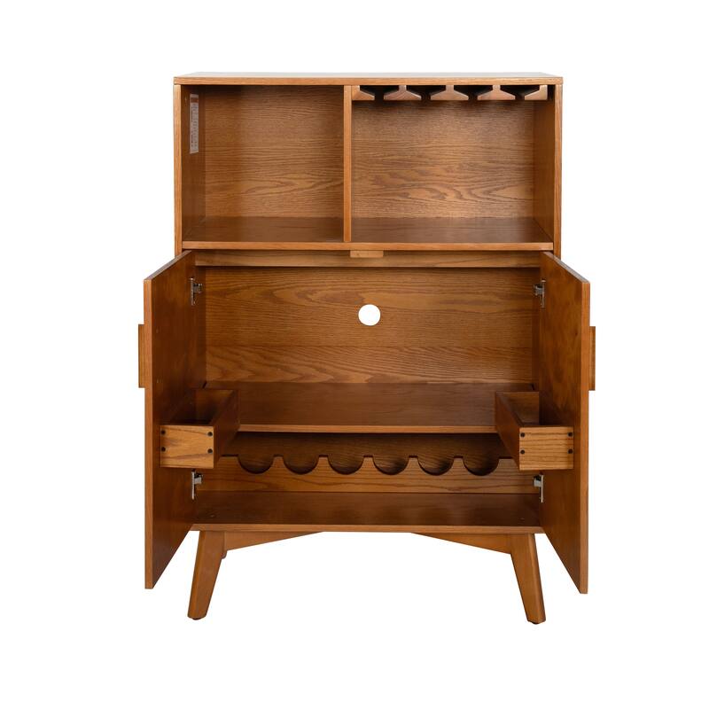 Roomfitters Liquor Cabinet, Wine Rack & Glass Holder, Adjustable Shelves, Rustic Sideboard Bar, Wood Finish, 31.5"