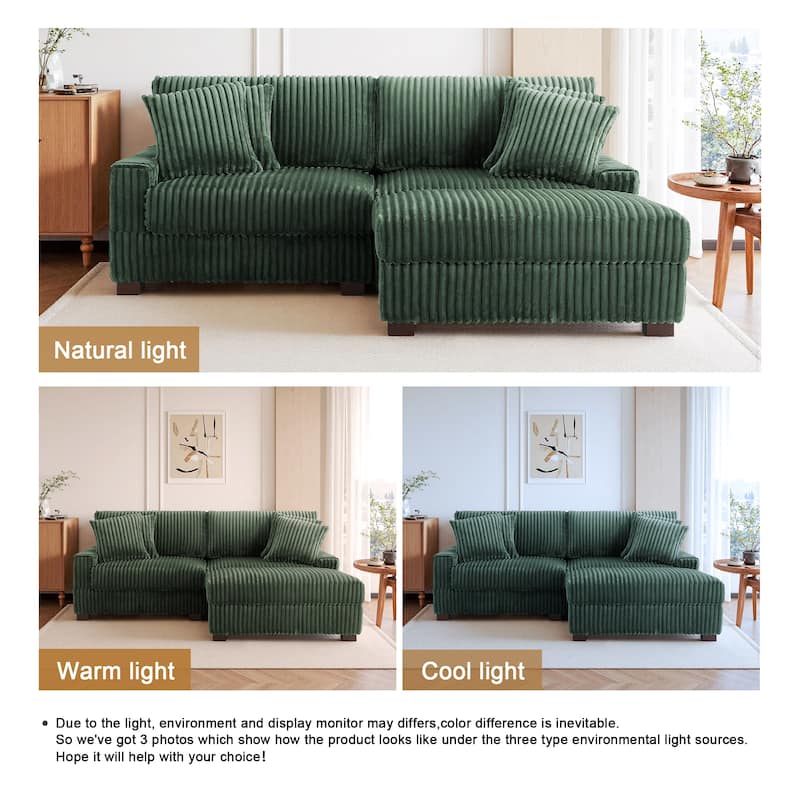 Mia 78" W Plush Corduroy Modular Sectional Sofa With Ottoman - 78" W