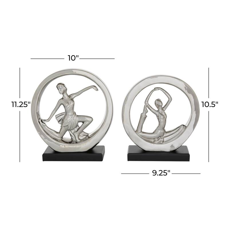 Silver Porcelain Contemporary Sculpture People (Set of 2) - S/2 10.5", 11.25"H