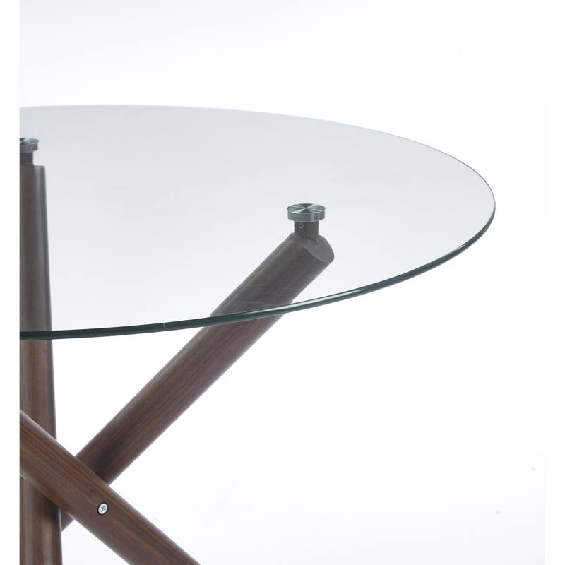 Round Dining Table With Color Metal Leg And Tempered Glass