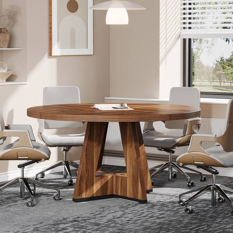 47-inch Round Conference Table for 4-6 People, Wooden Meeting Room Table - Walnut