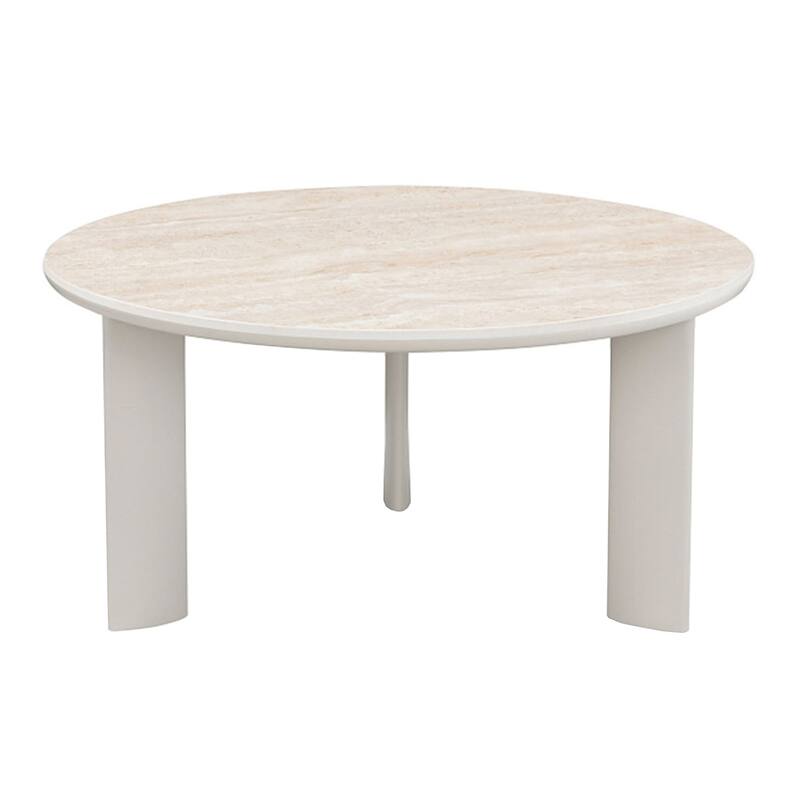 Round Coffee Table with Sintered Stone Top in Light Gray