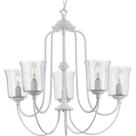 Bowman Collection 5-Light Cottage White Clear Chiseled Glass Coastal Chandelier Light - 20.850" x 25.200" x 9.050"