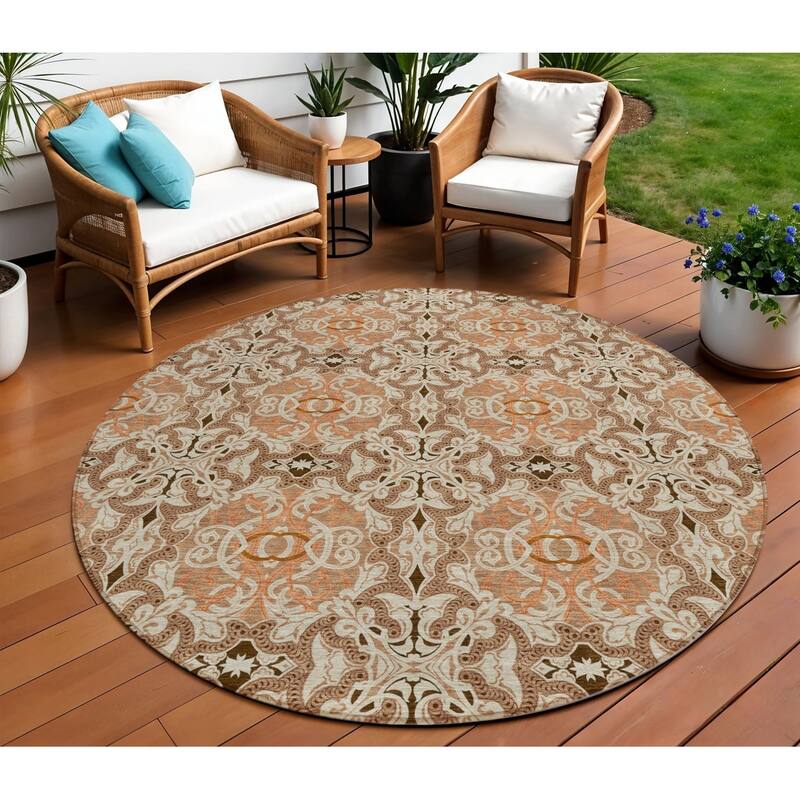 HomeRoots Medallion Transitional Rectangle Outdoor Rug - 8' Round