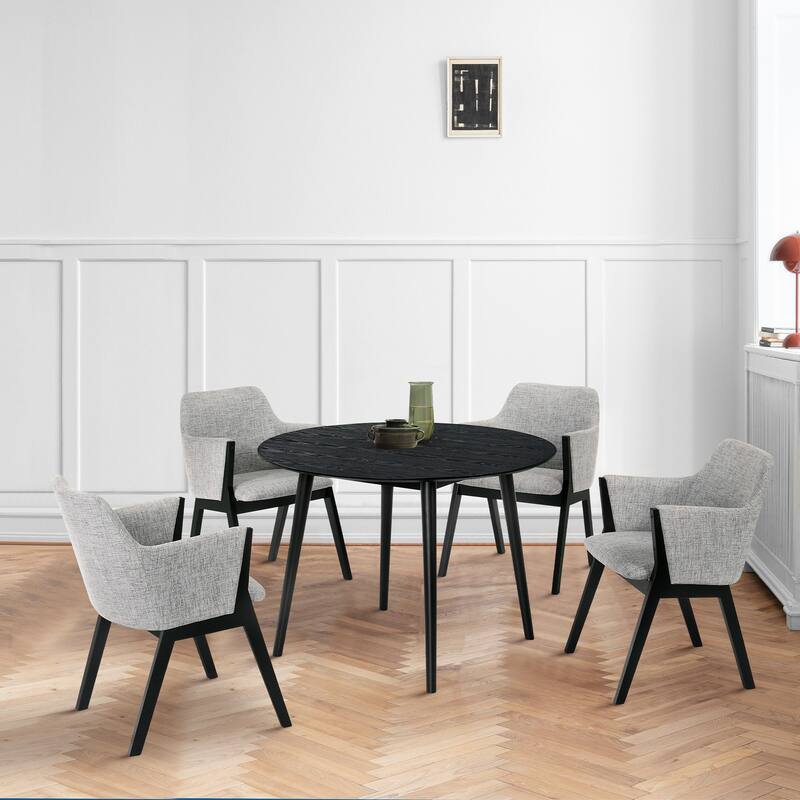 Arcadia and Renzo 42" Round Wood 5 Piece Dining Set - Grey & Black