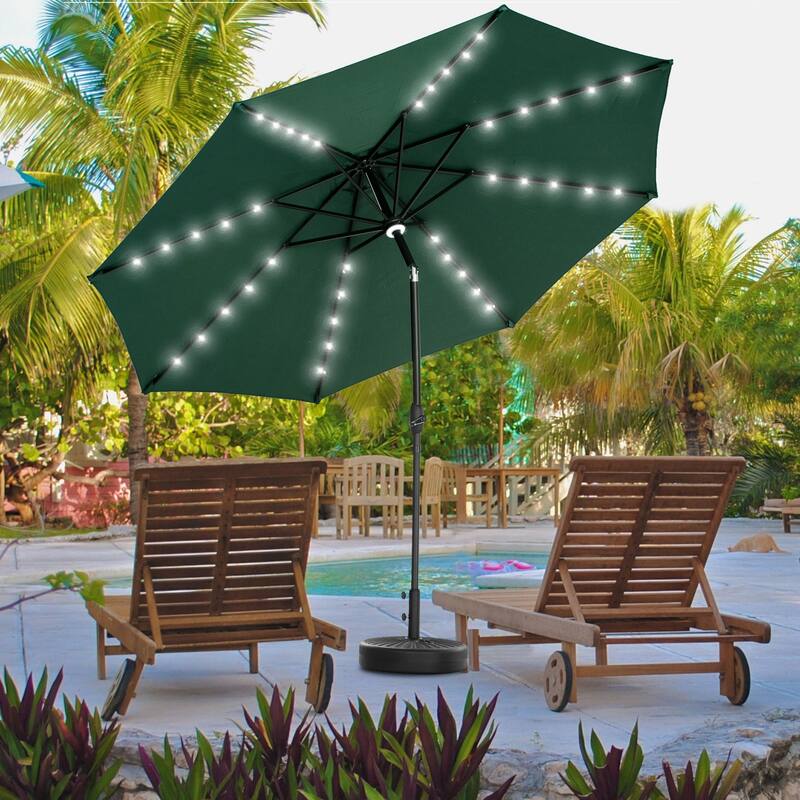Ainfox 10ft Patio Umbrella with Lights Outdoor Solar Umbrella - Green with Base