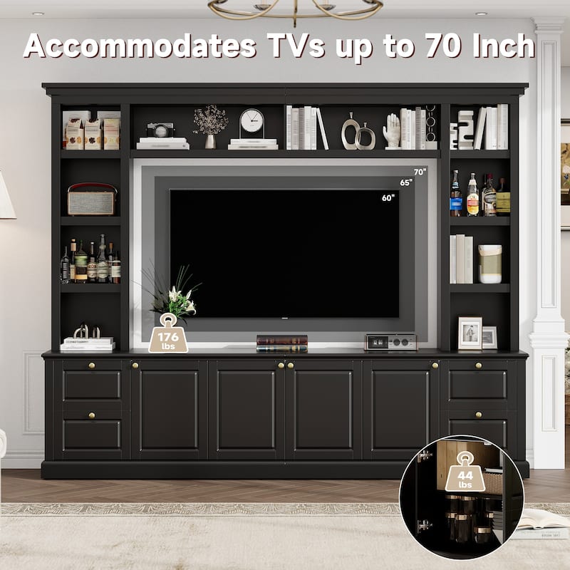 Entertainment Center with Adjustable Shelves & Storage, All-in-One Modern TV Stand for up to 70" TV