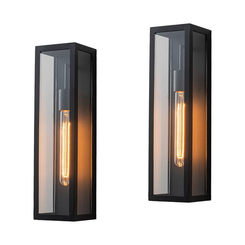 H18" Modern Minimalist Black Outdoor Wall Lantern with Clear Glass Dusk to Dawn Outdoor Exterior Wall Light(2 Pack) - W5" - W5" - Black