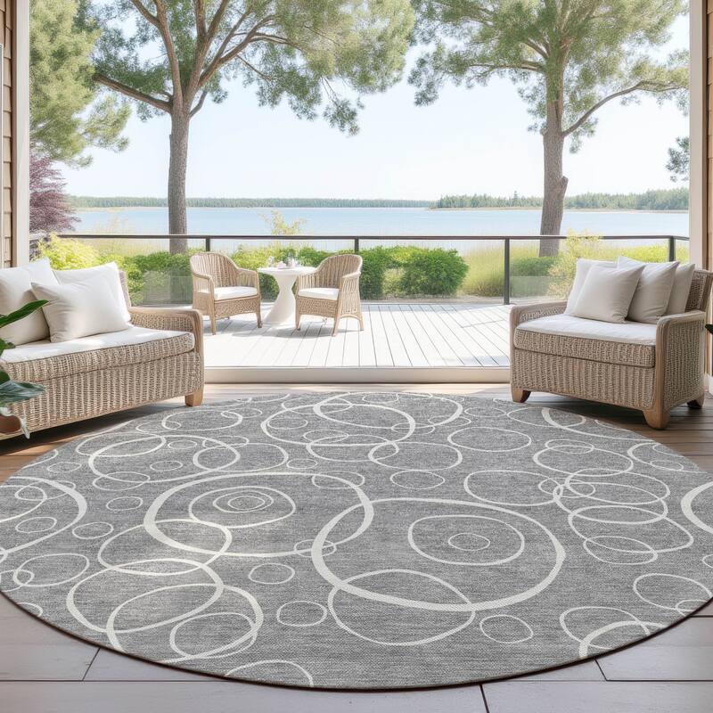 Machine Washable Indoor/ Outdoor Contemporary Nexus Chantille Rug - Gray - 8' x 8'