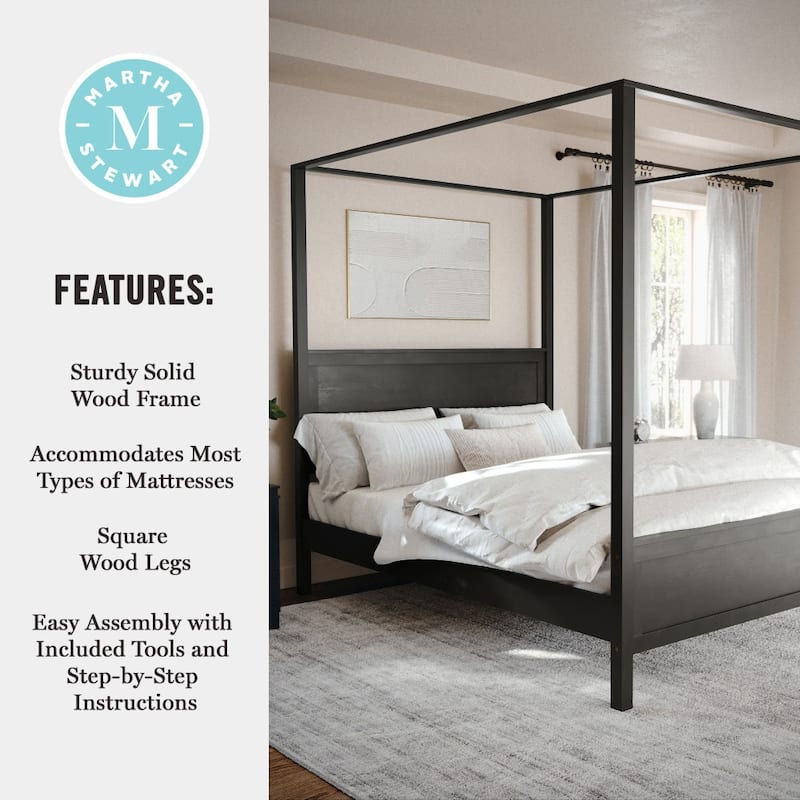 Martha Stewart Wooden Canopy Platform Bed with Headboard and Footboard