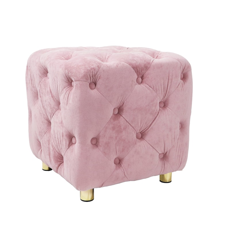 Velvet Upholstered Ottoman, Multi-Functional Dice-Shaped Foot Stool, Dressing Makeup Chair with Hidden Storage Compartment