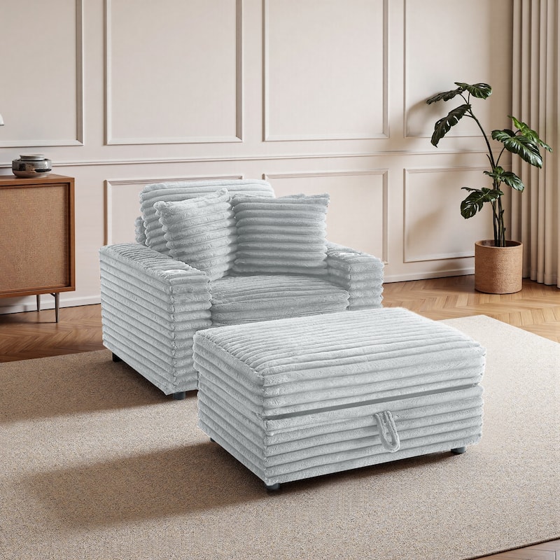 37" W Upholstered Chaise Lounge Accent Chair with Storage Ottoman