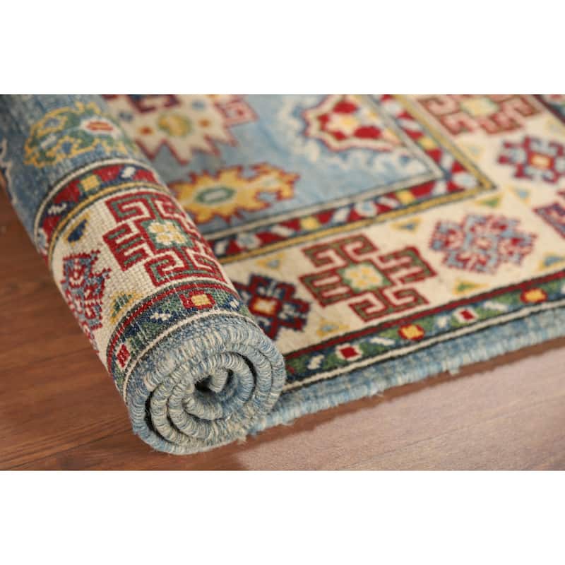 Light Blue Kazak Foyer Rug Hand-Knotted Traditional Wool Carpet - 2'11" x 3'11"