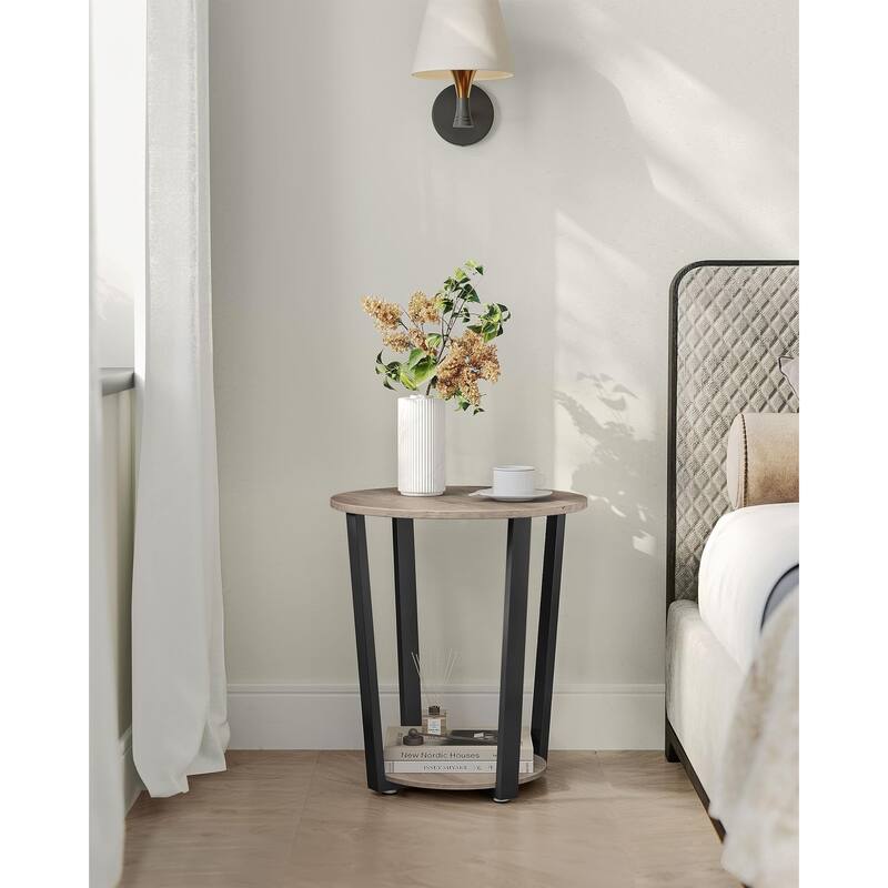 End Table, Round Side Table with Storage Shelf, Easy Assembly, Industrial Accent Furniture with Steel Frame