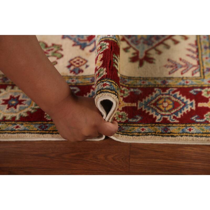 Geometric Kazak Accent Rug Handmade Wool Carpet - 2'8" x 4'0"