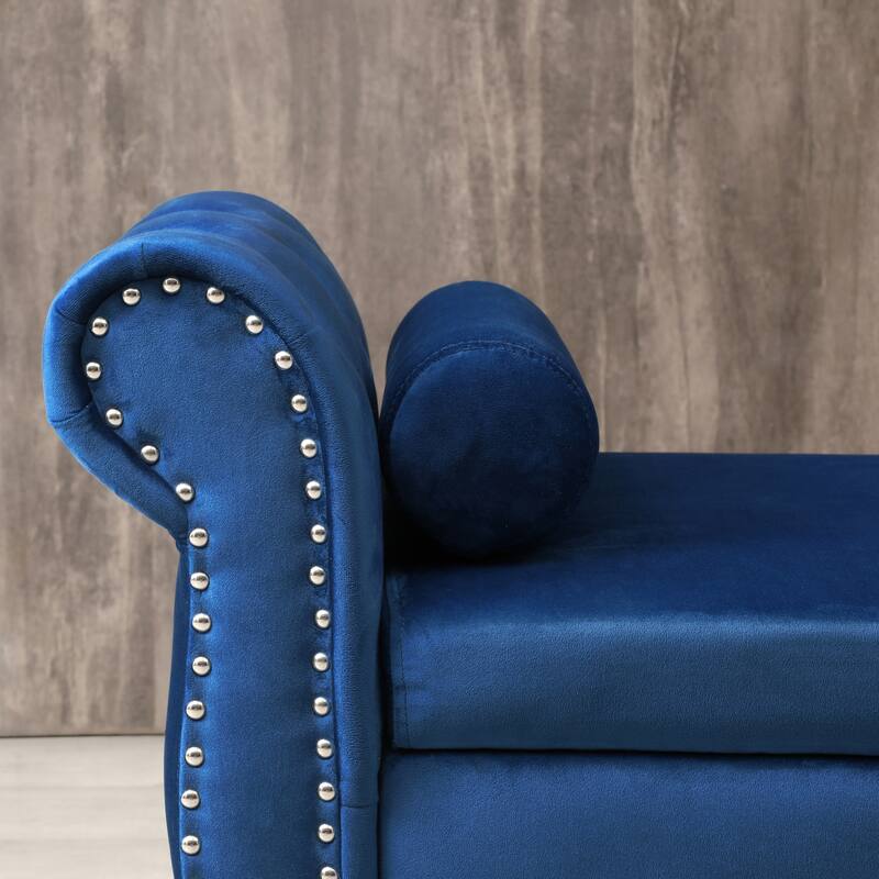 63" Velvet Multifunctional Storage Bench Rectangular Sofa Stool Buttons Tufted Nailhead Trimmed - Blue