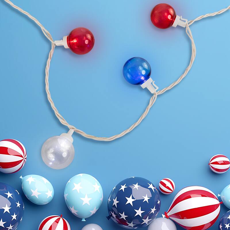 Patriotic LED G40 Christmas Lights - Red, White and Blue - 11' White Wire - 25ct