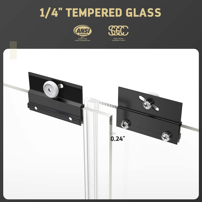 Matte Black Semi-Frameless Double-sliding Shower Door with Clear Glass - 60 in.Wx58 in.H