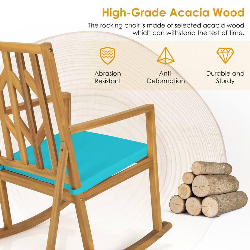 Gymax Outdoor Acacia Wood Rocking Chair Wooden Patio Rocker w/