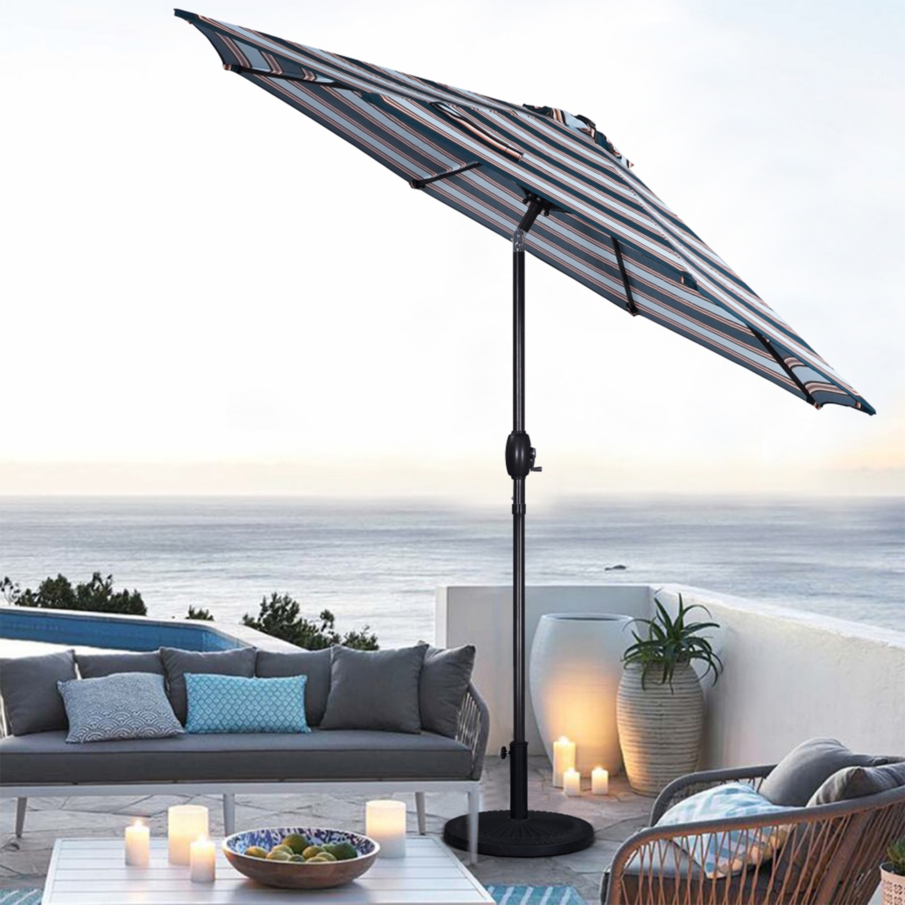 black and white striped umbrella patio CUSchoice Adjustable 9-Foot Black and White Patio Umbrella with Tilt - Bed  Bath & Beyond