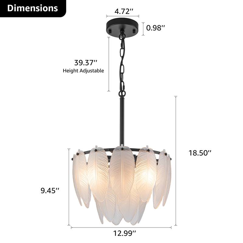 Starsky Modern 3-Light Tiered Feather-Shaped Glass Chandelier - Black