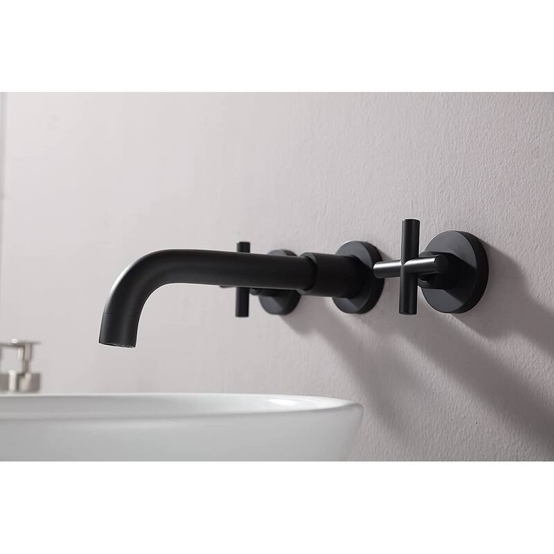 Classic Cross-Handle Wall Mount Bathroom Faucet in Matte Black Finish, Solid Brass Construction, Vessel Sink Compatibility