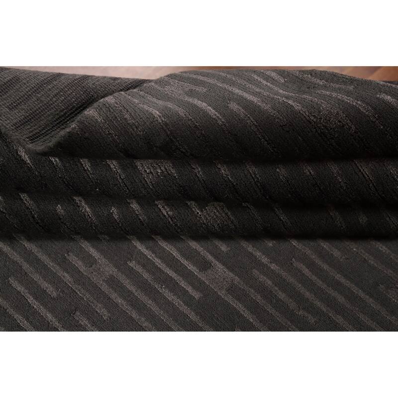 Striped Nepalese Living Room Area Rug Hand-Knotted Wool Carpet - 6'1" x 8'11"