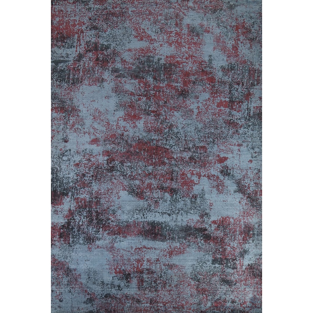 All-Over Blue Abstract Modern Area Rug Handmade Wool Carpet - 8'3" x 11'11"