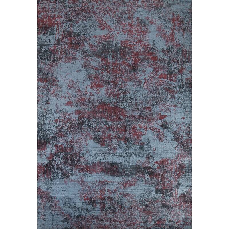 All-Over Blue Abstract Modern Area Rug Handmade Wool Carpet - 8'3" x 11'11"