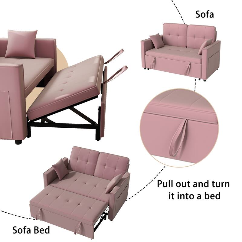 3 in 1 Convertible Sleeper Sofa Bed, Futon Couches for Living Room with Side Pocket, Adjustable Backrest