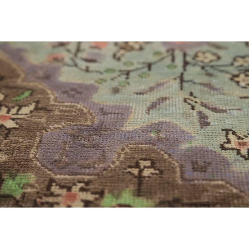 Blue Traditional Tabriz Persian Rug Hand-Knotted Floral Wool Carpet - 6'8"x 9'7"