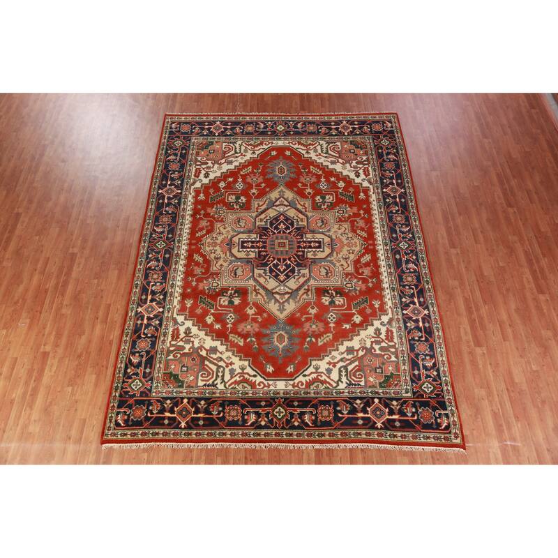 Hand Knotted Oriental 100% Wool Carpet Traditional Medallion Oranges & Rust Heriz (serapi) Area Rug - 12' 1'' X 8' 10''