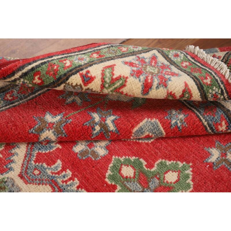 Geometric Orange Kazak Rug Hand-Knotted Wool Carpet - 3'4" x 5'0"