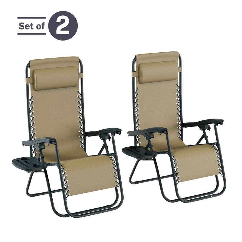 Zero Gravity Chairs Set of 2 - Steel and Mesh Recliner Folding Chairs for Outside by Lavish Home (Beige) - Set of 2