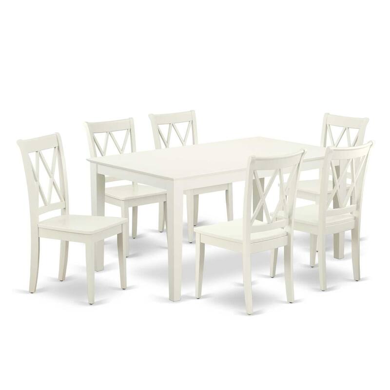 Mid-Century Dining Set - 7Pc Rectangular Table & 6 Chairs - White Finish