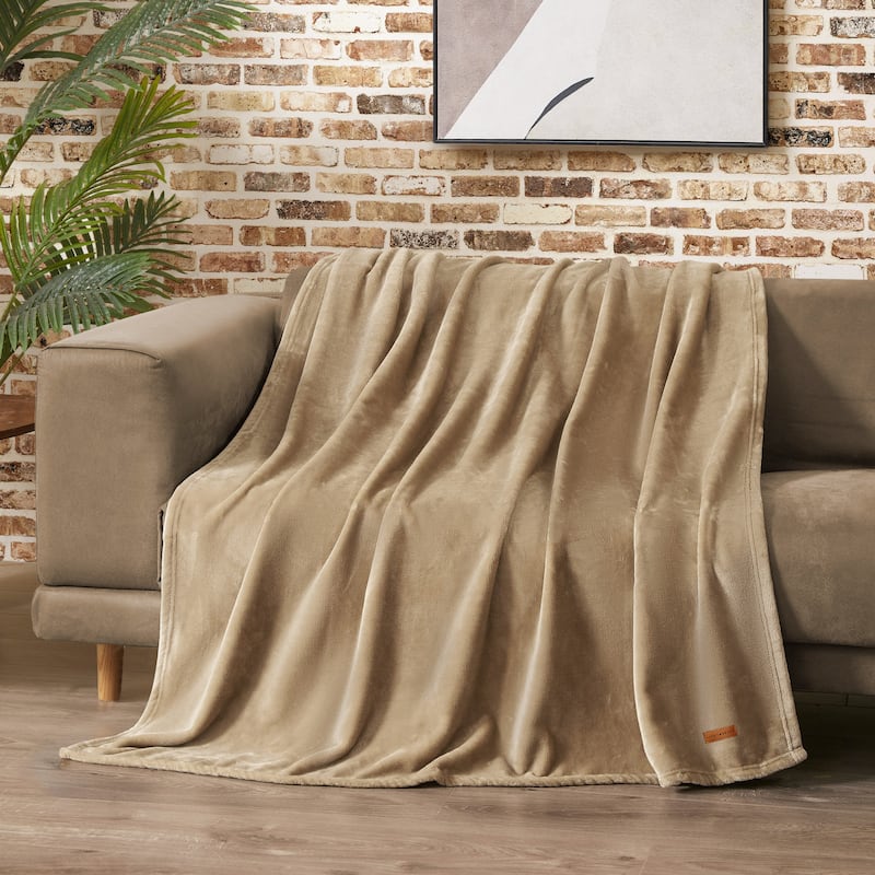 Lucky Brand Solid Plush Throw Blankets - Doe Brown