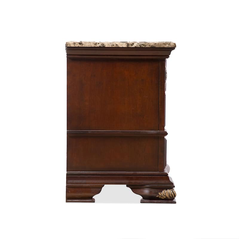 Furniture of America Cresswell Traditional Dark Cherry and Oak Stone Top 3-Drawer Nightstand