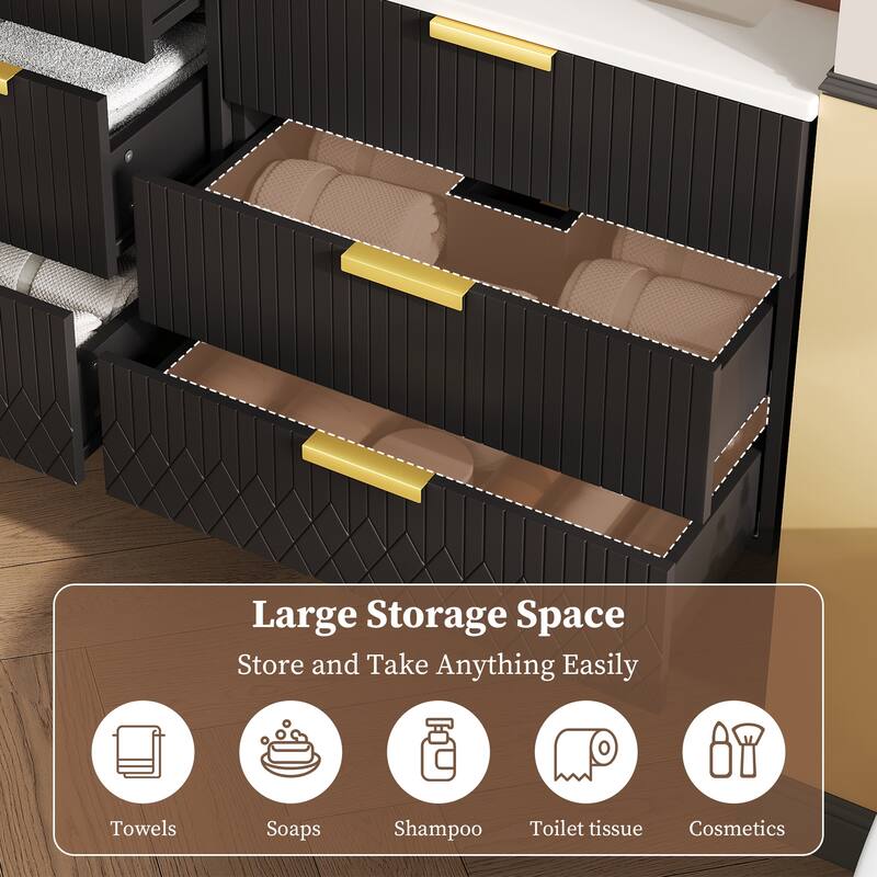 24'' Wall Mounted Bathroom Vanity with Ceramic Sink, Floating Bathroom Cabinet with 2 Drawers, Small Bathroom Storage Cabinet