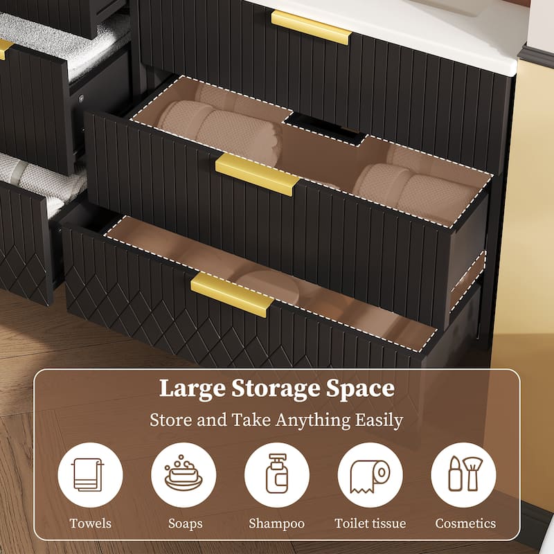 24 inch Wall Mounted Bathroom Vanity with Ceramic Sink, Side Cabinet & Single Hole Faucet